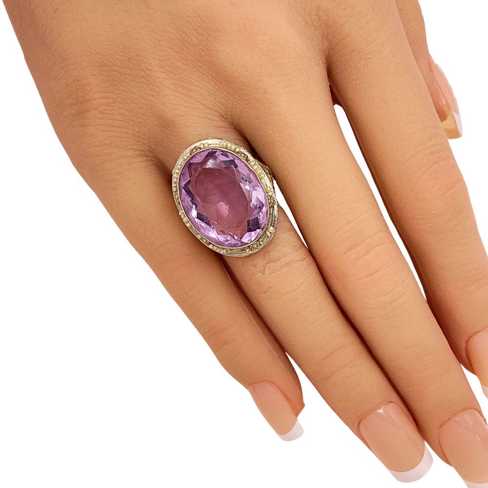Buy Art Deco Era Ring 14K White Gold Filigree Amethyst and Seed