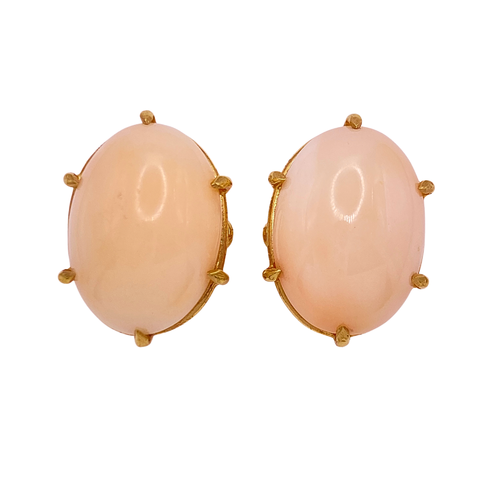 Vintage Angel Skin Coral Statement Earrings 14K Gold Screw-Back