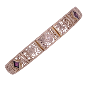 Art Deco Filigree Bracelet Diamond Amethyst 10KWG