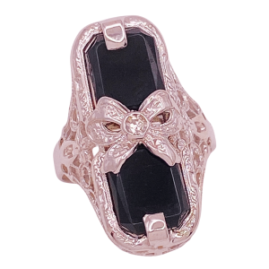 Art Deco Ring 14KWG Onyx Diamond
