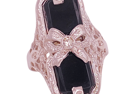 Art Deco Ring 14KWG Onyx Diamond