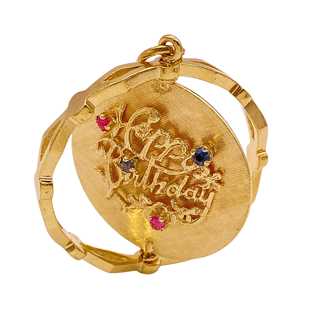 BIG Vintage Spinning Jeweled Charm 14K Birthday / Tree of Life
