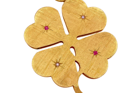 BIG 4-Leaf Clover 14K Ruby Pearl