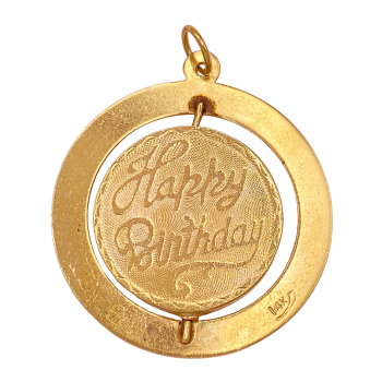 Big Vintage Spinning Charm 14K Birthday : Love Front