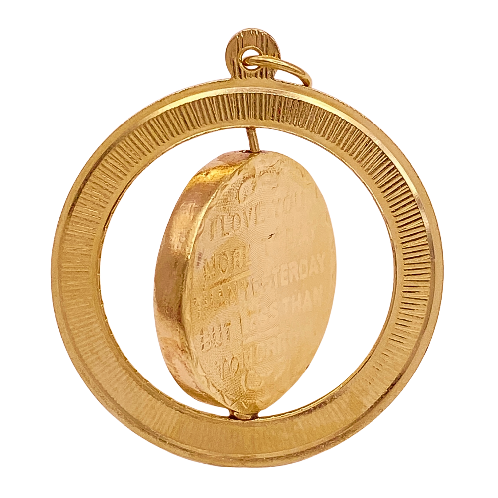 Vintage Big Spinning Charm 14K Gold Birthday / Love circa 1966