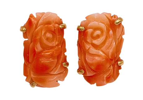 Carved Coral Earrings 14K