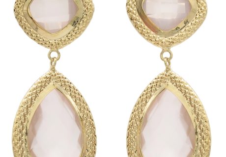 Checkerboard Rose Quartz Drop Earrings 14K Gold front