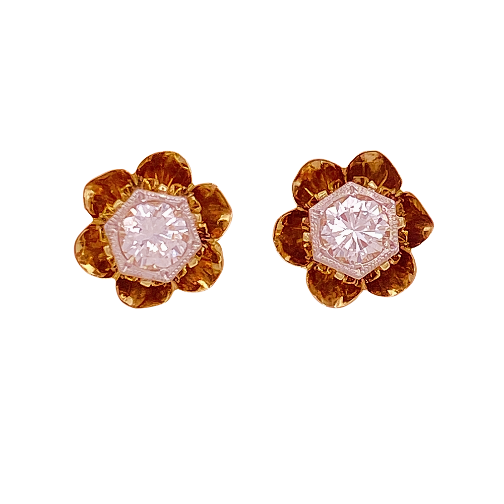 Vintage Diamond Stud Earrings .50 Carat TW 14K Two-Tone Gold Buttercup, Screw Post