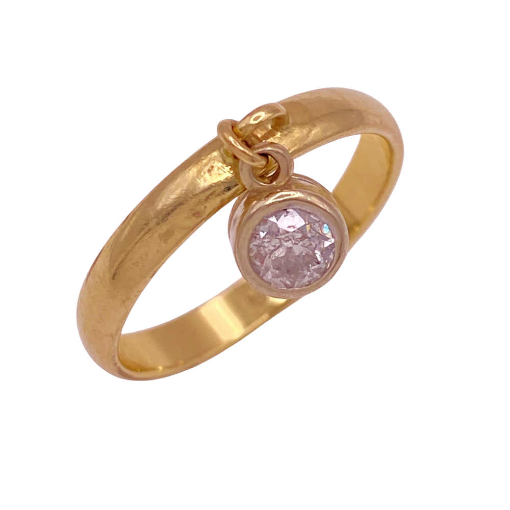 Diamond Solitaire Charm Ring .25 Ct 14K Gold, Bezel Set