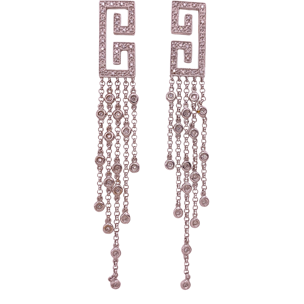 Geometric Diamond Dangle Tassel Earrings .78 Carat TW 14K White Gold