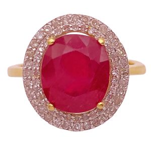 Double Diamond Halo Ruby Ring