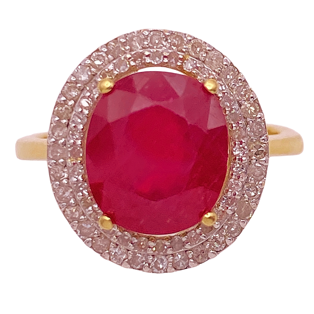Double Diamond Halo Natural Ruby Ring 5.05 Carat TGW 14K Two-Tone Gold