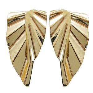 14K Yellow Gold Statement Two Piece Stud Earrings In Half Fan Design Front View