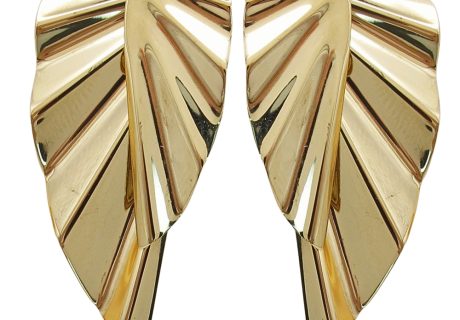 14K Yellow Gold Statement Two Piece Stud Earrings In Half Fan Design Front View