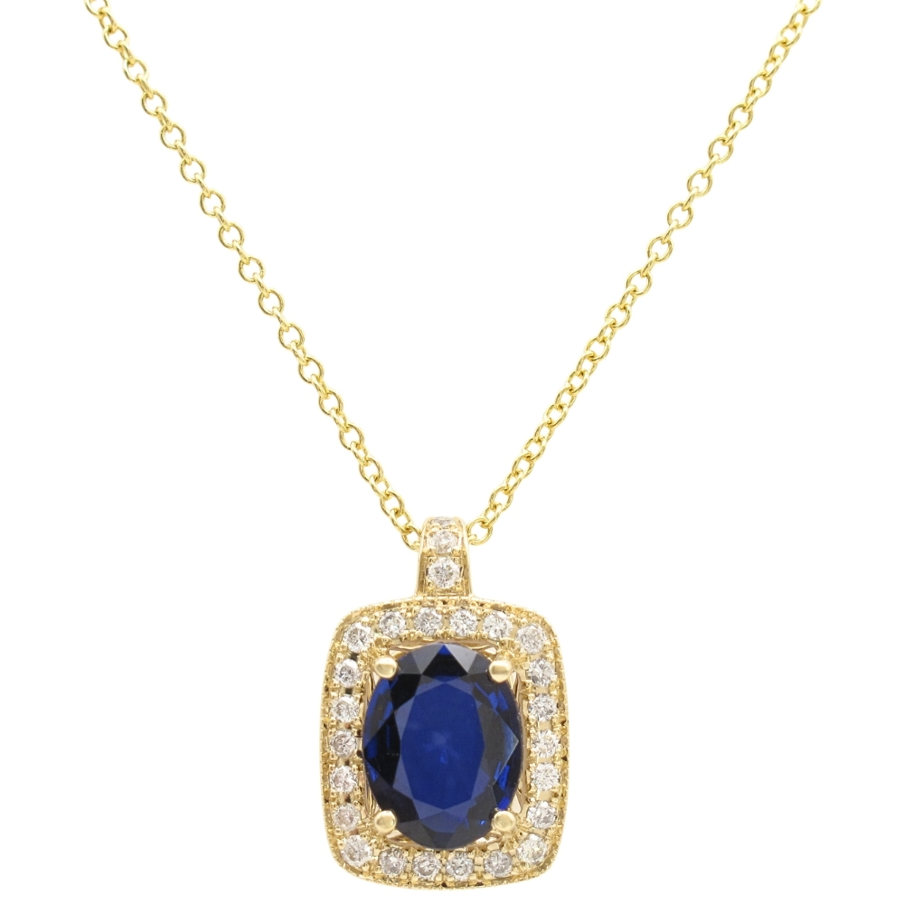 Effy 2.26ctw Lab Sapphire Necklace with Diamond Halo in 14K Gold