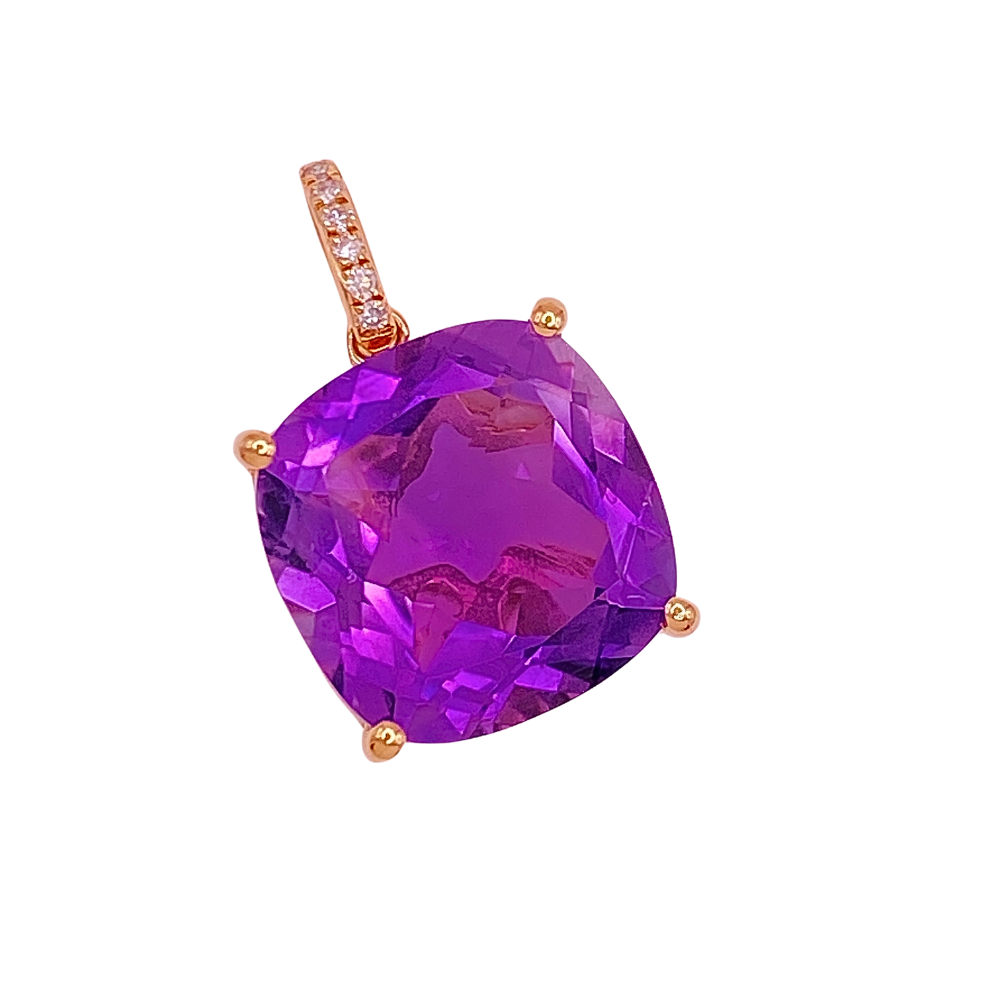 Effy Cushion Cut Amethyst and Diamond Pendant 7.03 Carat TGW