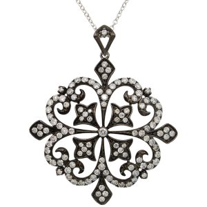 Effy Black Rhodium Diamond Filigree Necklace 14k White Gold Closeup