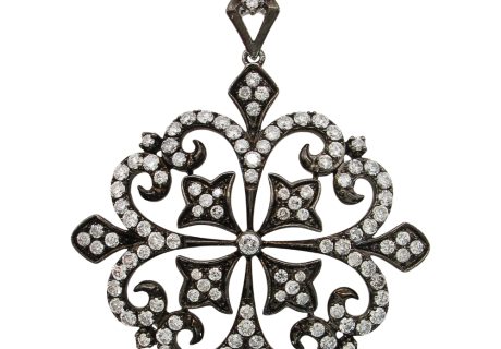 Effy Black Rhodium Diamond Filigree Necklace 14k White Gold Closeup