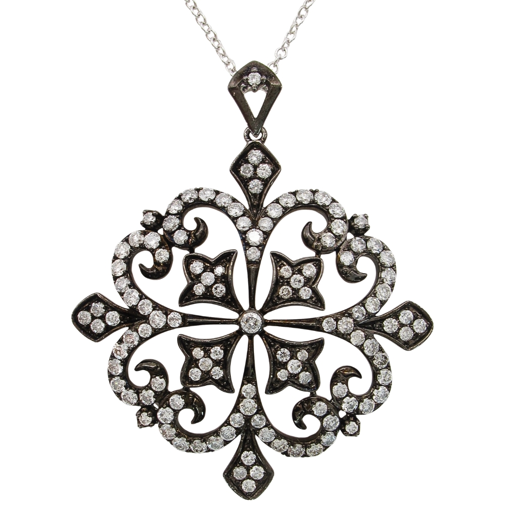 Effy 1.25ctw Diamond Filigree Necklace White Gold with Black Rhodium