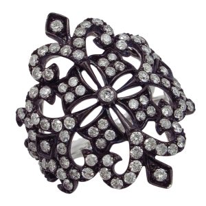 Effy Black Rhodium Diamond Filigree Ring 14k White Gold Top