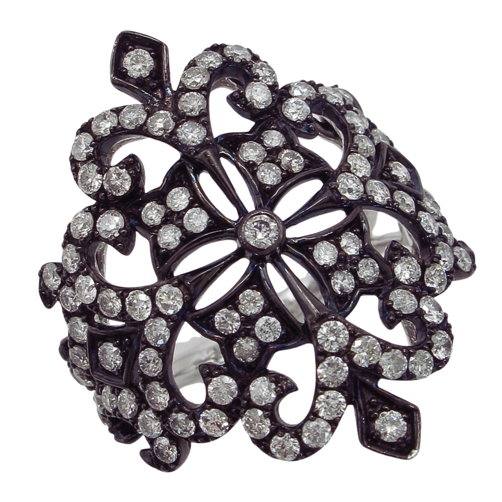 Effy Diamond Filigree Ring White Gold with Black Rhodium