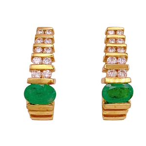 Emerald & Diamond Earrings 14K 1.19 Ct TGW