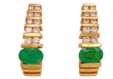 Emerald & Diamond Earrings 14K 1.19 Ct TGW