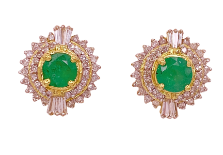 Emerald Diamond Earrings 2.94 ct TGW 14K