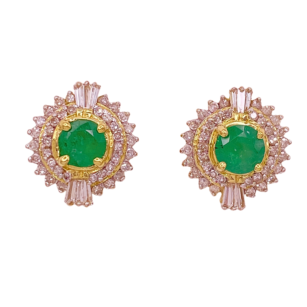 Natural Emerald and Diamond Earrings 2.94 Carat TGW 14K Gold