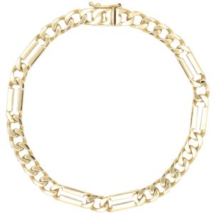 Fancy Figaro Link Bracelet 14K Gold 8.75 Length front