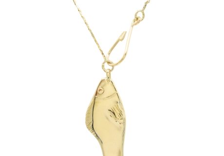 Fish & Hook Necklace 14K Yellow Gold 15.75 pendant and clasp