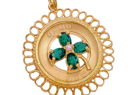 Good Luck Vintage Jeweled Charm 14K