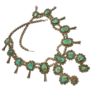Huge Navajo Squash Blossom Necklace Sterling Silver Turquoise Alt View
