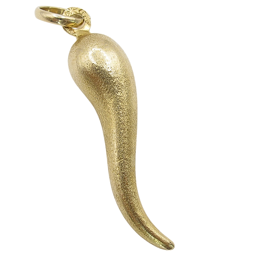 Italian Horn Pendant 18K Gold Reversible Three-Dimensional Cornicello`