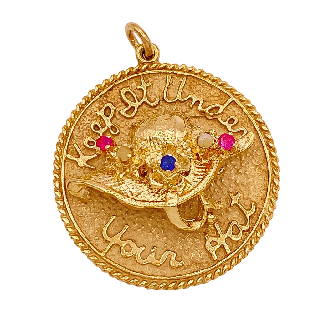 Romantic Jeweled Hidden Message Vintage Charm or Pendant 14K Gold