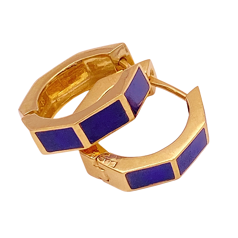 Lapis Lazuli Inlay Geometric Hoop Earrings 14K Gold