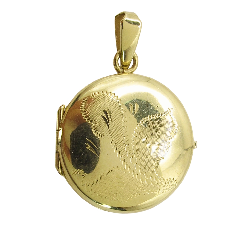 14K Gold Circular Locket Pendant With Etched Flower Engravings