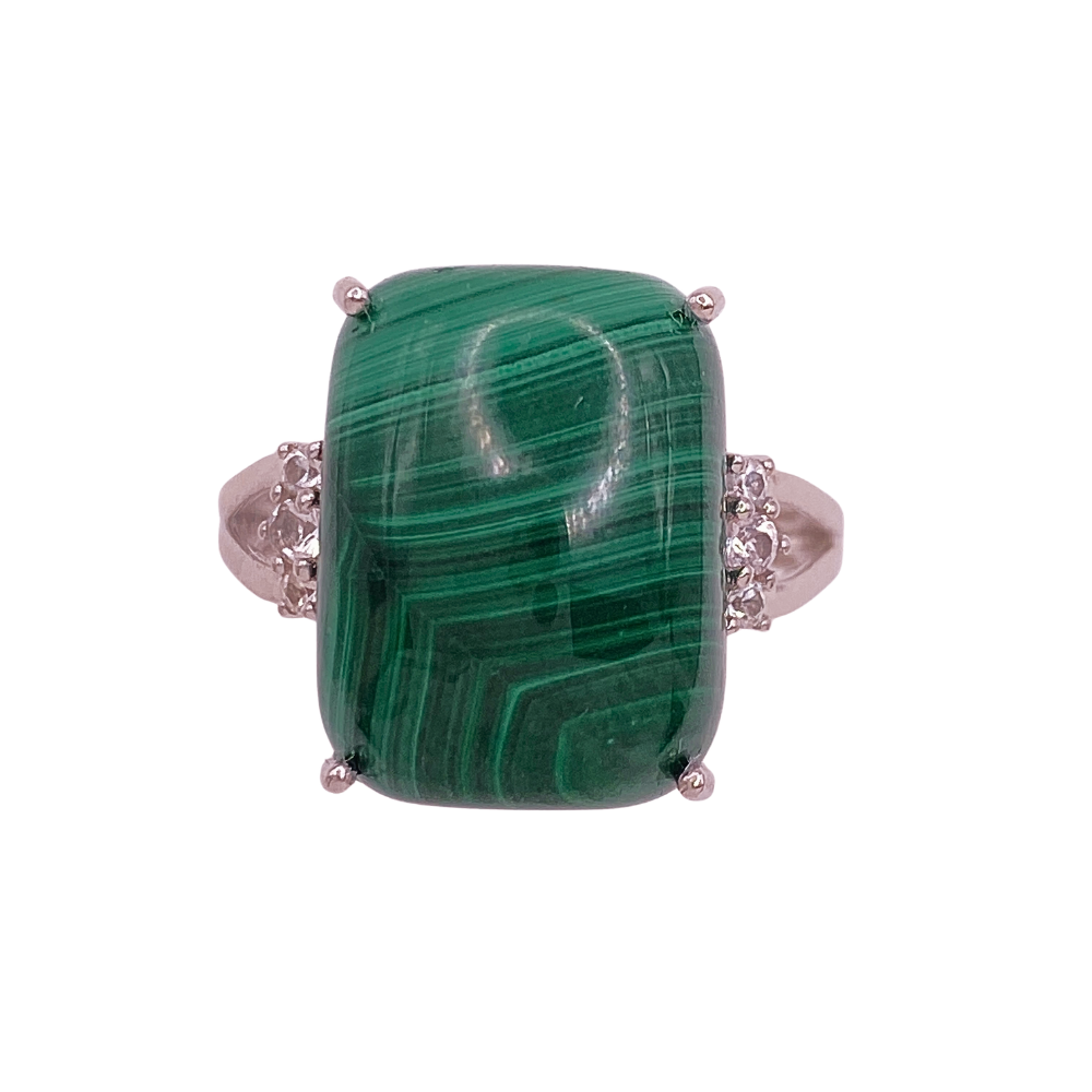 Malachite and Spinel Vintage Ring 14K White Gold
