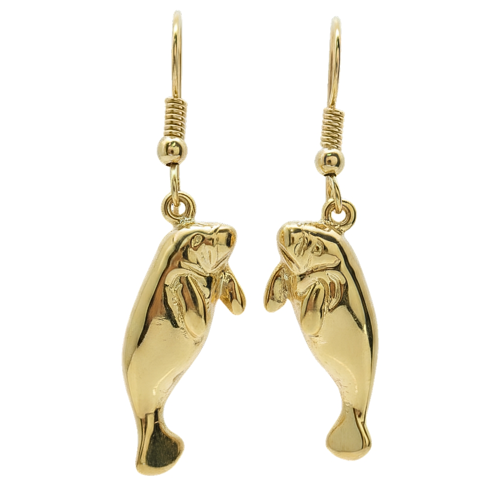 14K Gold Manatee Dangle Earrings
