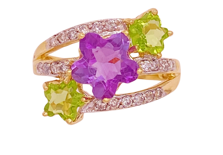 Multi Gemstone Flower Ring 14K