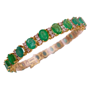 Natural Emerald & Diamond 18.54 Ct TGW 14K Bracelet