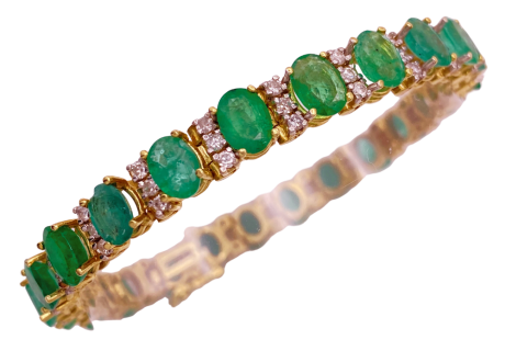 Natural Emerald & Diamond 18.54 Ct TGW 14K Bracelet