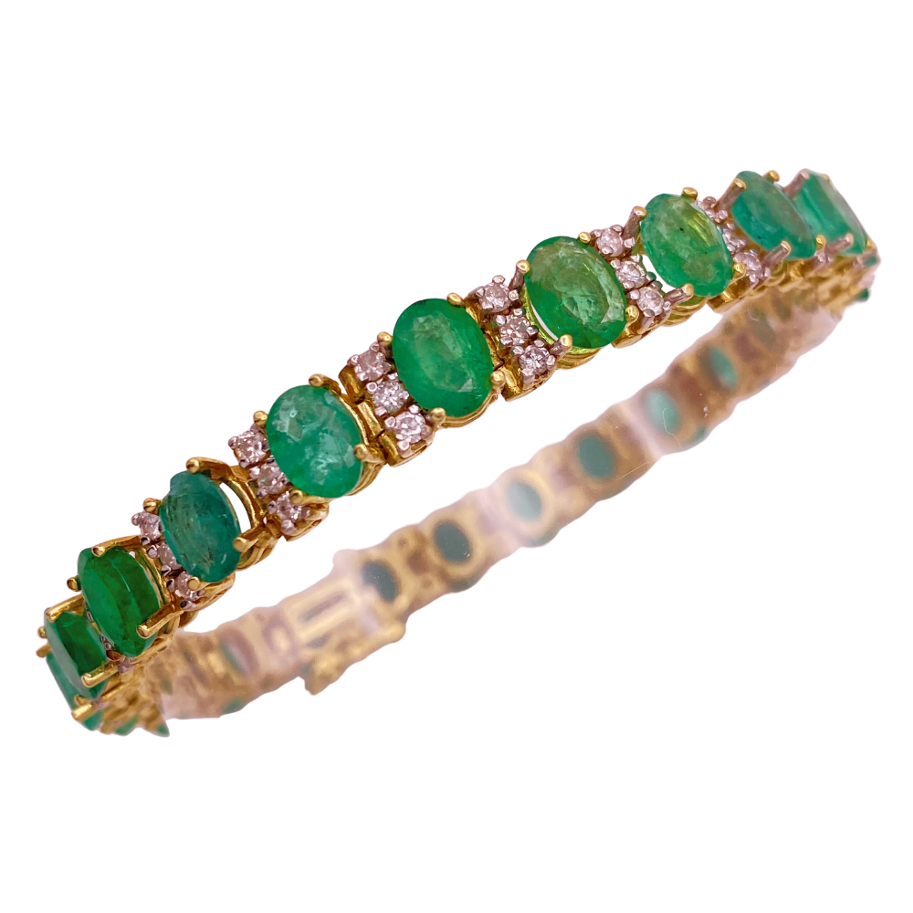 Natural Emerald and Diamond Bracelet 18.54 Carat TGW 14K Gold