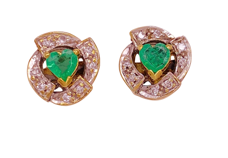 Natural Emerald & Diamond Earrings 14K Two-Tone .58 CTW