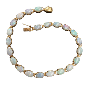 Natural Opal Line Bracelet 6.60 Ctw 14KYG