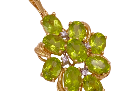 Peridot Diamond Cluster Pendant 14K 8.18 Ct TGW