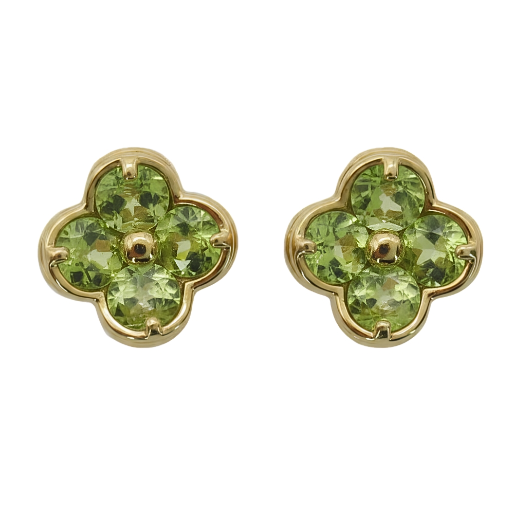 14K Gold Flower Peridot Stud Earrings