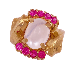 Retro Moonstone Ruby Ring 3.06 CTW 10K