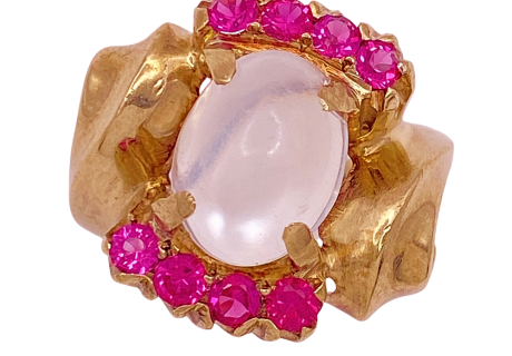 Retro Moonstone Ruby Ring 3.06 CTW 10K