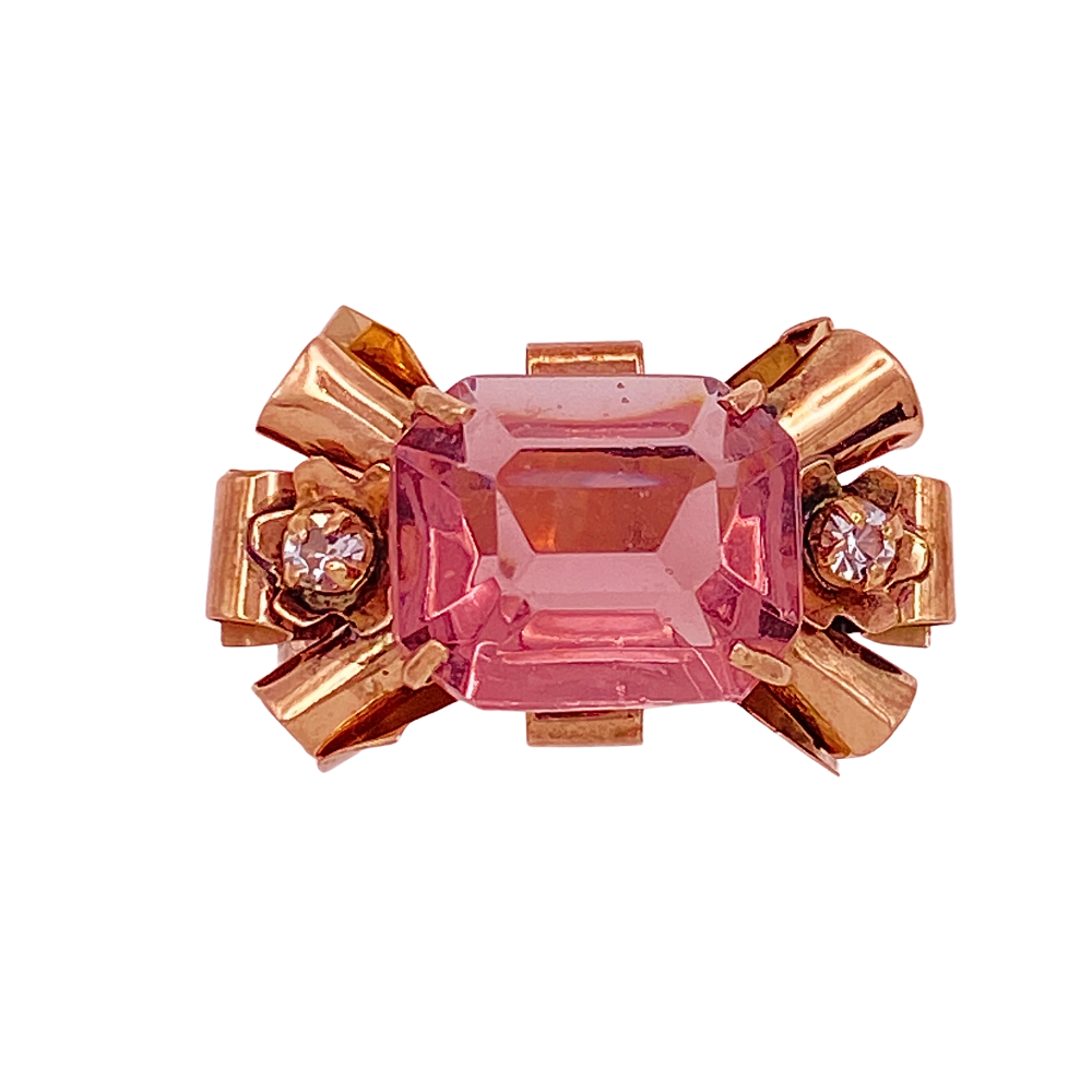 Retro Era Vintage Ring 10K Rose Gold Faux Gemstone